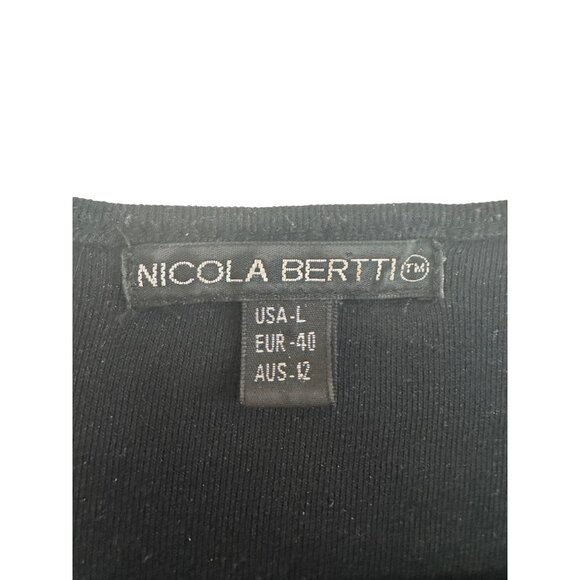 Nicola Berti Black Long-Sleeve Top With Wavy Embellishments Womens L Cotton Blen - Picture 3 of 4